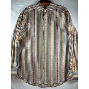 Robert Graham Mens Long Sleeve Button Down Shirt Striped Paisley Cuffs sz L